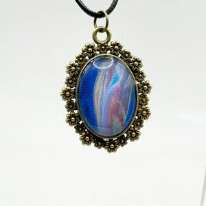 Vintage-Inspired Blue and Gold Floral Necklace